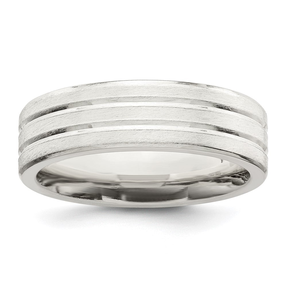Sterling Silver 6mm Brushed Flat Grooved Fancy Band Size 11.5 - 2