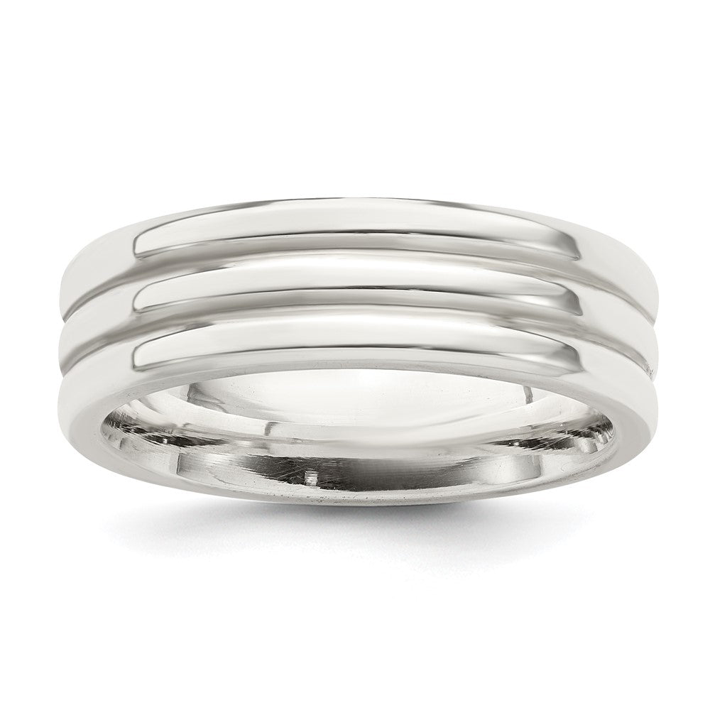 Sterling Silver 6mm Polished Flat Grooved Fancy Band Size 12.5 - 2