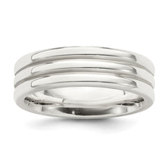 Sterling Silver 6mm Polished Flat Grooved Fancy Band Size 12.5 - 2