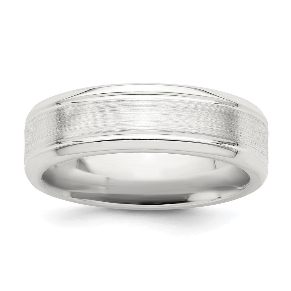 Sterling Silver 6mm Brushed Flat Grooved Beveled Edge Fancy Band Size 11.5