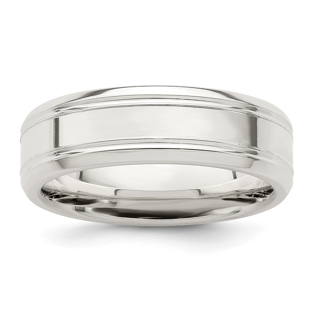 Sterling Silver 6mm Polished Flat Grooved Beveled Edge Fancy Band Size 11.5
