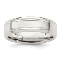 Sterling Silver 6mm Polished Flat Grooved Beveled Edge Fancy Band Size 11.5