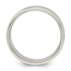 Sterling Silver 6mm Polished Flat Milgrain Beveled Edge Fancy Band Size 8