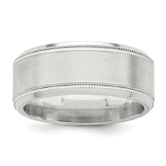 Sterling Silver 8mm Brushed Flat Milgrain Beveled Edge Fancy Band Size 8.5