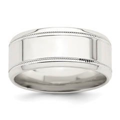 Sterling Silver 6mm Polished Flat Milgrain Beveled Edge Fancy Band Size 9.5