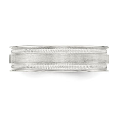 Sterling Silver 6mm Brushed Flat Milgrain Grooved Edge Fancy Band Size 8