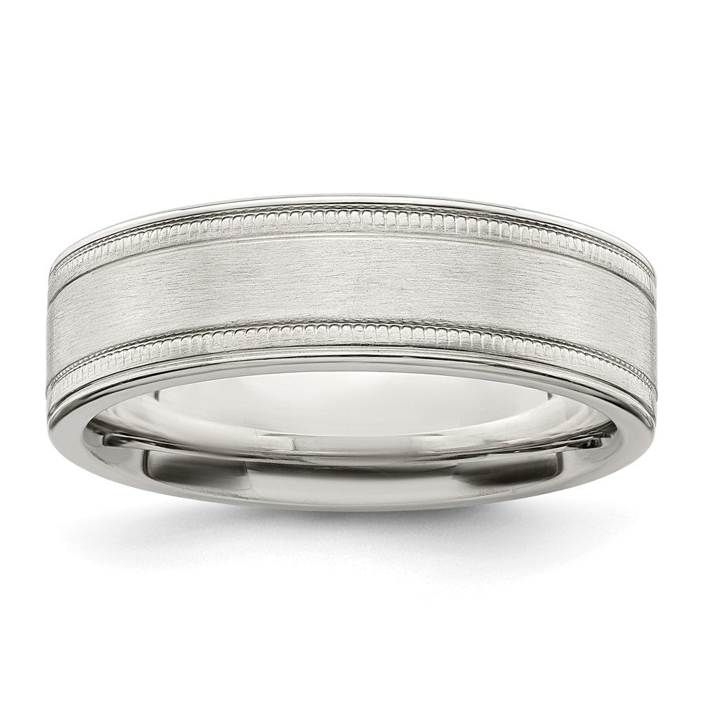 Sterling Silver 6mm Brushed Flat Milgrain Grooved Edge Fancy Band Size 9.5