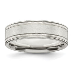 Sterling Silver 6mm Brushed Flat Milgrain Grooved Edge Fancy Band Size 9.5