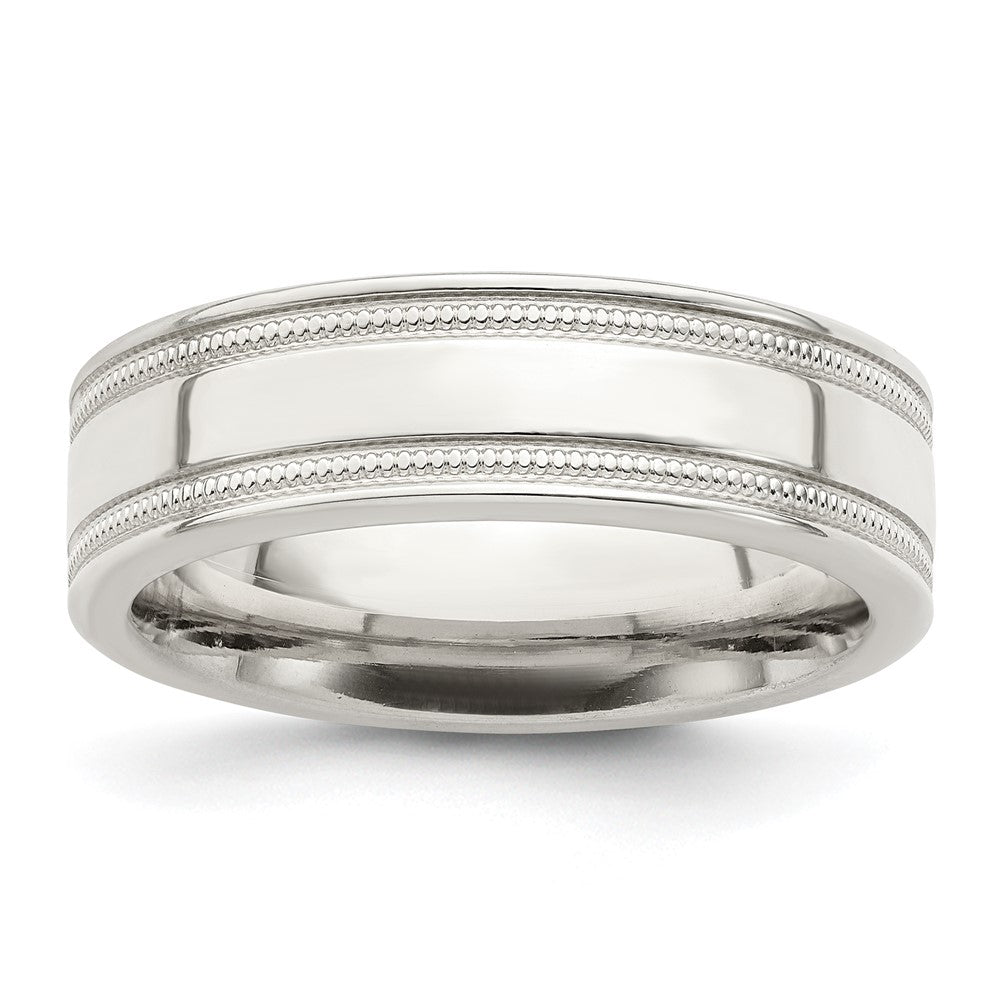Sterling Silver 6mm Polished Flat Milgrain Grooved Edge Fancy Band Size 9.5