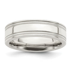 Sterling Silver 6mm Polished Flat Milgrain Grooved Edge Fancy Band Size 11.5