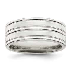 Sterling Silver 8mm Polished Flat Grooved Fancy Band Size 9