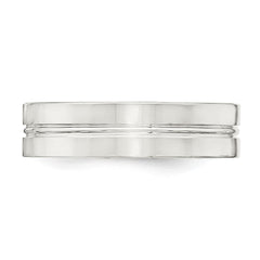 Sterling Silver 6mm Polished Flat Grooved Center Fancy Band Size 12.5
