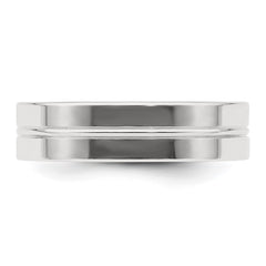 Sterling Silver 6mm Polished Flat Grooved Center Fancy Band Size 13.5