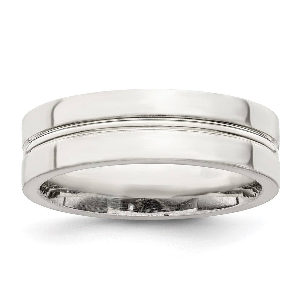 Sterling Silver 6mm Polished Flat Grooved Center Fancy Band Size 12.5