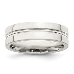 Sterling Silver 6mm Polished Flat Grooved Center Fancy Band Size 13