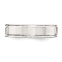Sterling Silver 6mm Polished Flat Grooved Fancy Band Size 8 - 2
