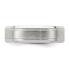 Sterling Silver 6mm Brushed Flat Grooved Fancy Band Size 7.5