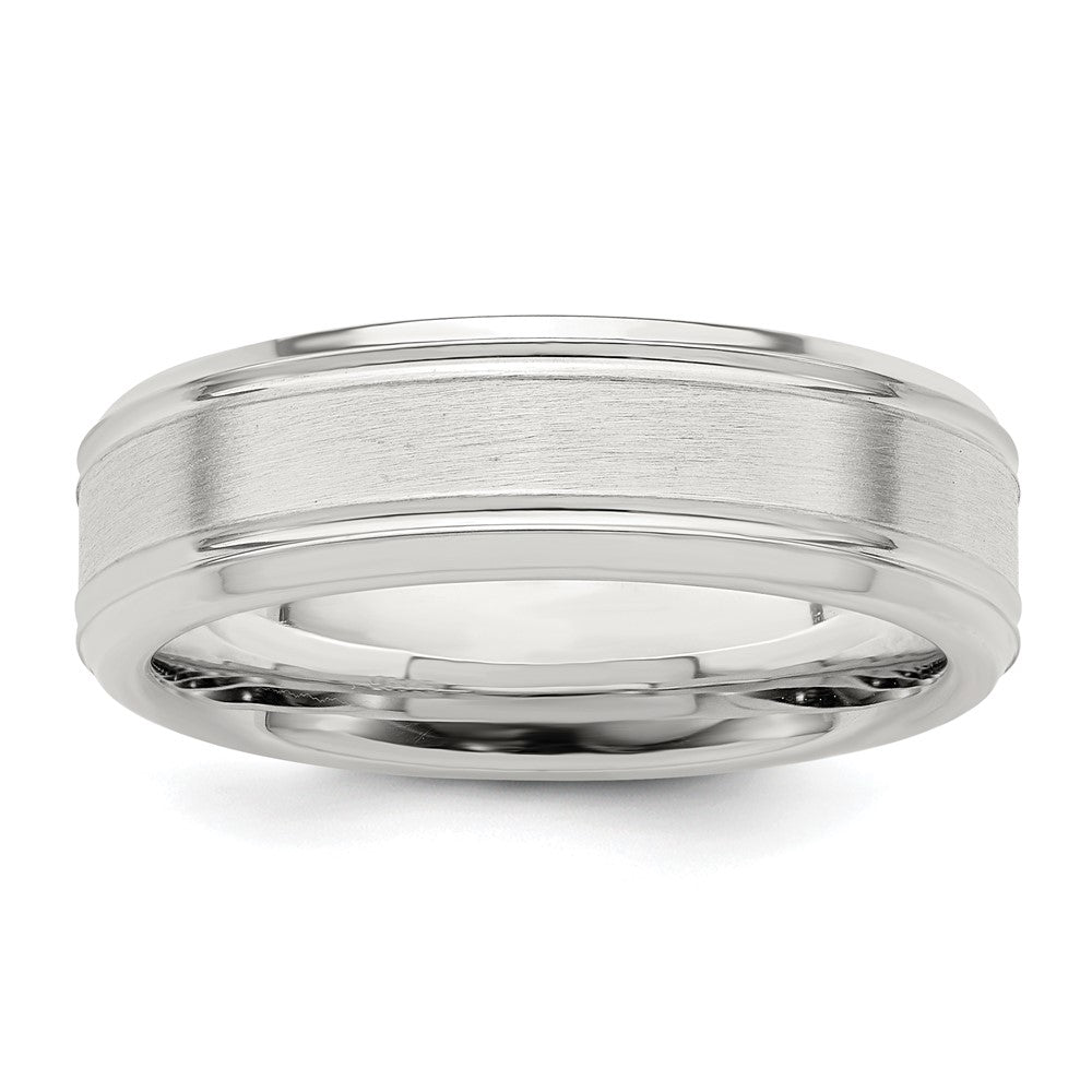Sterling Silver 6mm Brushed Flat Grooved Fancy Band Size 13.5 - 2