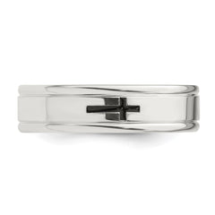Sterling Silver 6mm Enamel Cross Fancy Band Size 7