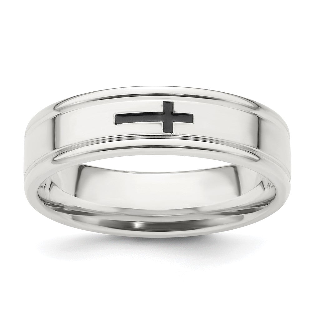 Sterling Silver 6mm Enamel Cross Fancy Band Size 11