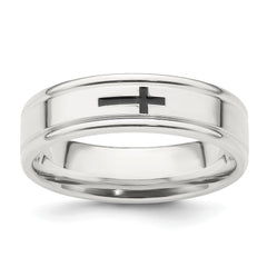 Sterling Silver 6mm Enamel Cross Fancy Band Size 11