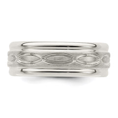 Sterling Silver 7mm Brushed Flat Intertwined Design Beveled Edge Fancy Band Size 11