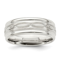 Sterling Silver 7mm Brushed Flat Intertwined Design Beveled Edge Fancy Band Size 13
