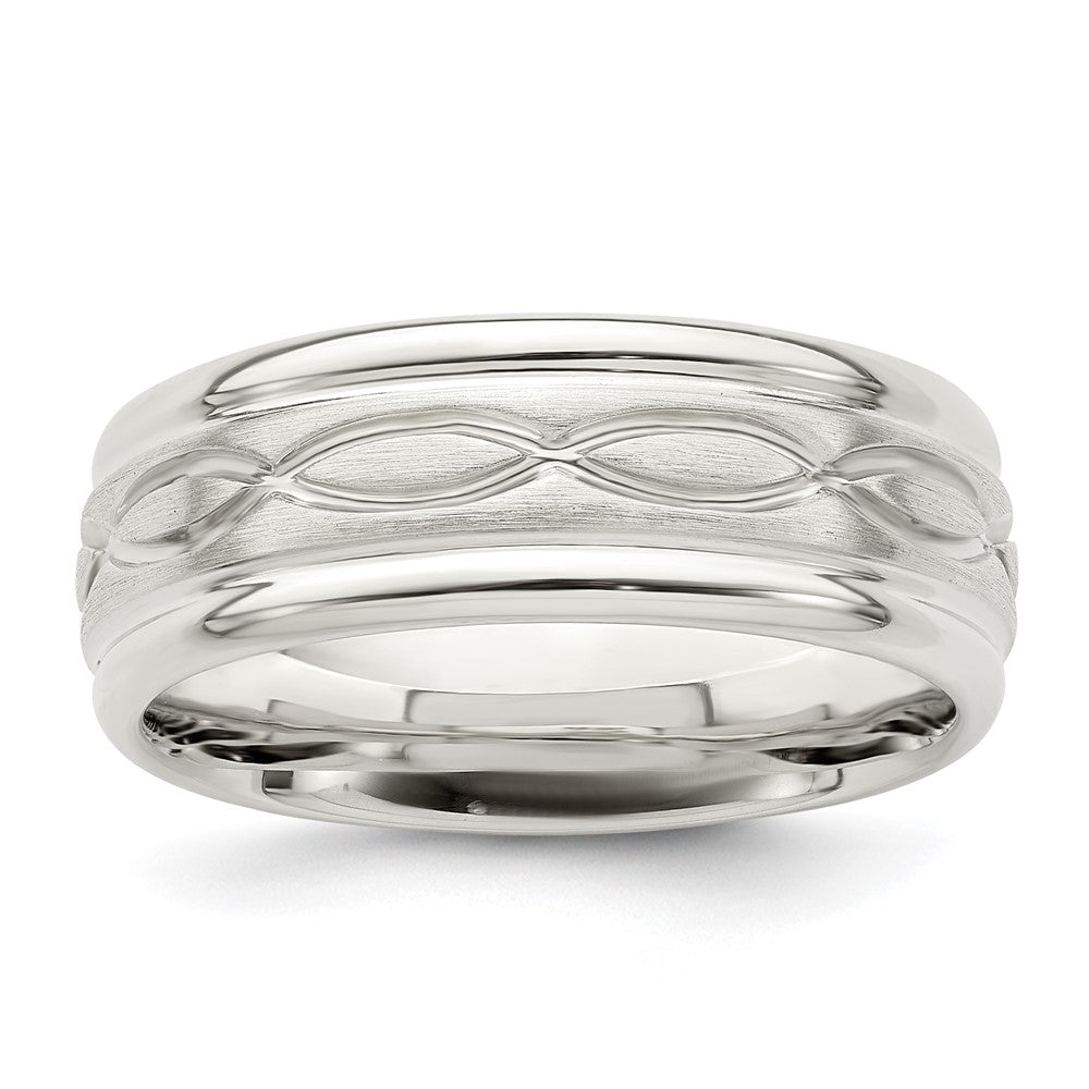 Sterling Silver 7mm Brushed Flat Intertwined Design Beveled Edge Fancy Band Size 7