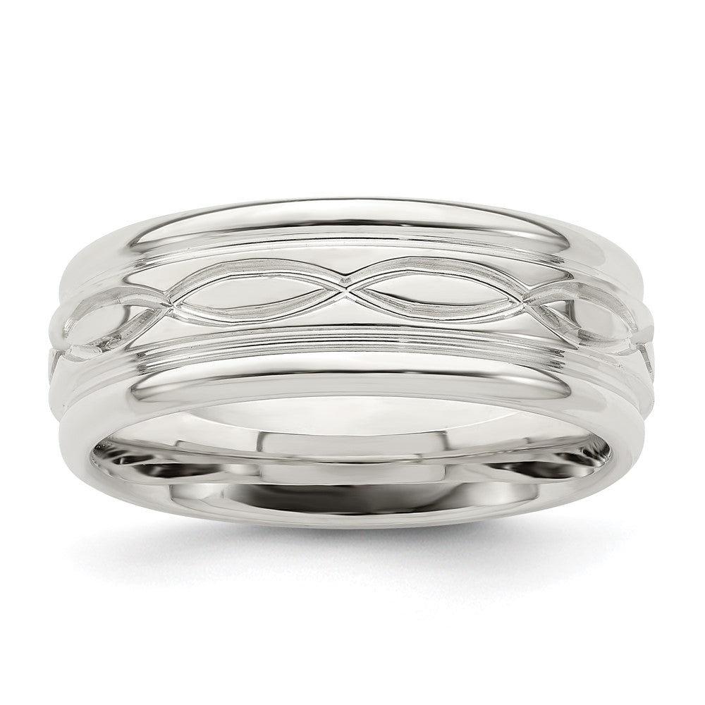 Sterling Silver 7mm Polished Flat Intertwined Design Beveled Edge Fancy Band Size 13