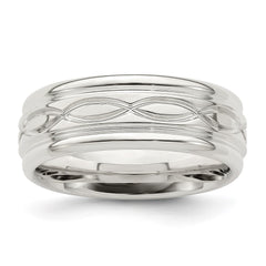 Sterling Silver 7mm Polished Flat Intertwined Design Beveled Edge Fancy Band Size 13