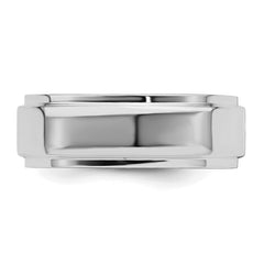 SS Rhodium-plated 7mm Flat w/ Step Edge Size 5.5 Band