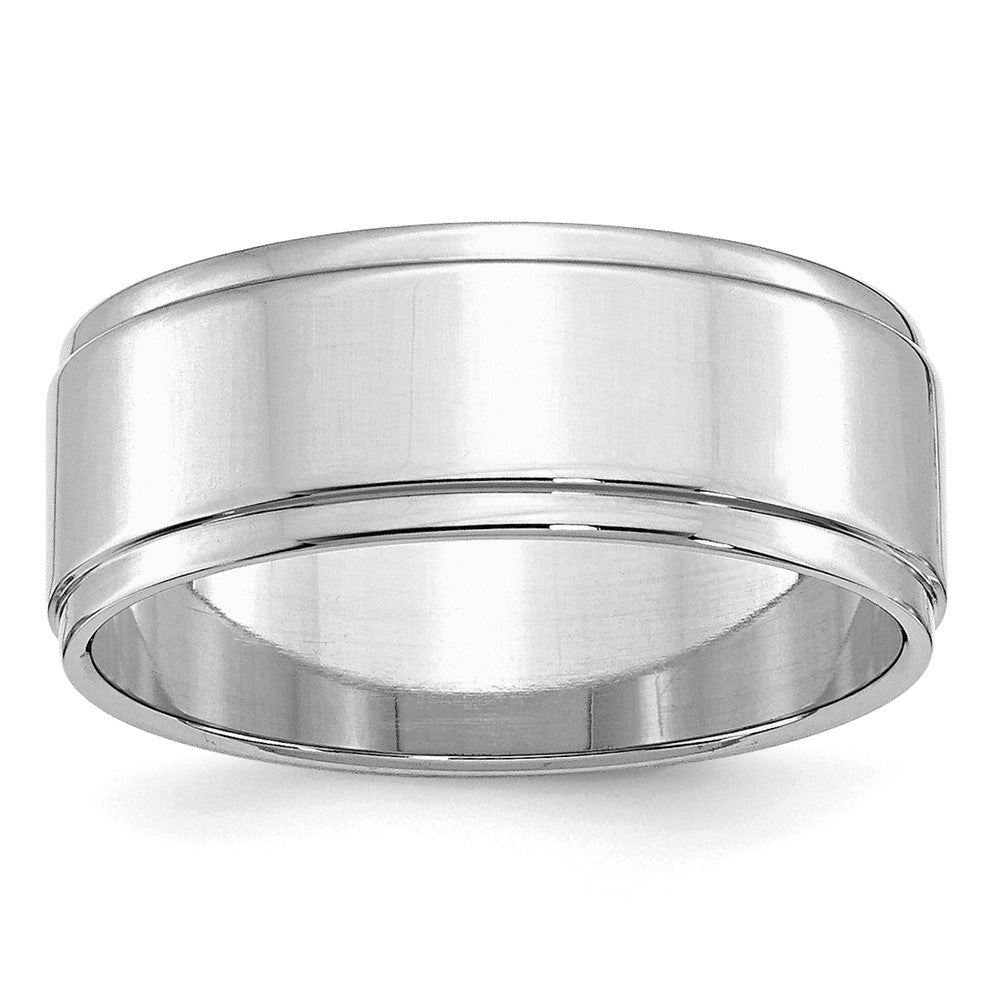 SS Rhodium-plated 8mm Flat w/ Step Edge Size 4 Band