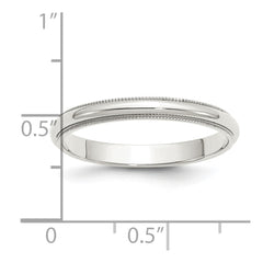 Sterling Silver Rhodium-plated 3mm Half Round Milgrain Size 5.5 Band