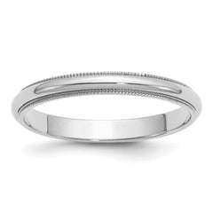 Sterling Silver Rhodium-plated 3mm Half Round Milgrain Size 9.5 Band