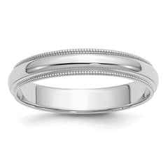 Sterling Silver Rhodium-plated 4mm Half Round Milgrain Size 11 Band