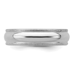 Sterling Silver Rhodium-plated 5mm Half Round Milgrain Size 8.5 Band