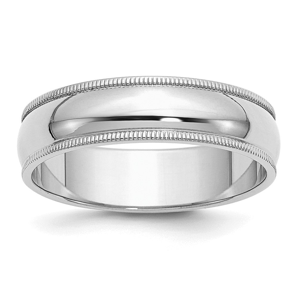 Sterling Silver Rhodium-plated 6mm Half Round Milgrain Size 12 Band