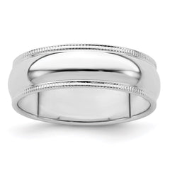 Sterling Silver 6mm Half Round Milgrain Size 7 Band