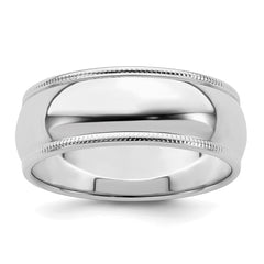 Sterling Silver Rhodium-plated 7mm Half Round Milgrain Size 7 Band