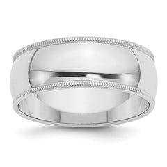 Sterling Silver Rhodium-plated 8mm Half Round Milgrain Size 7 Band
