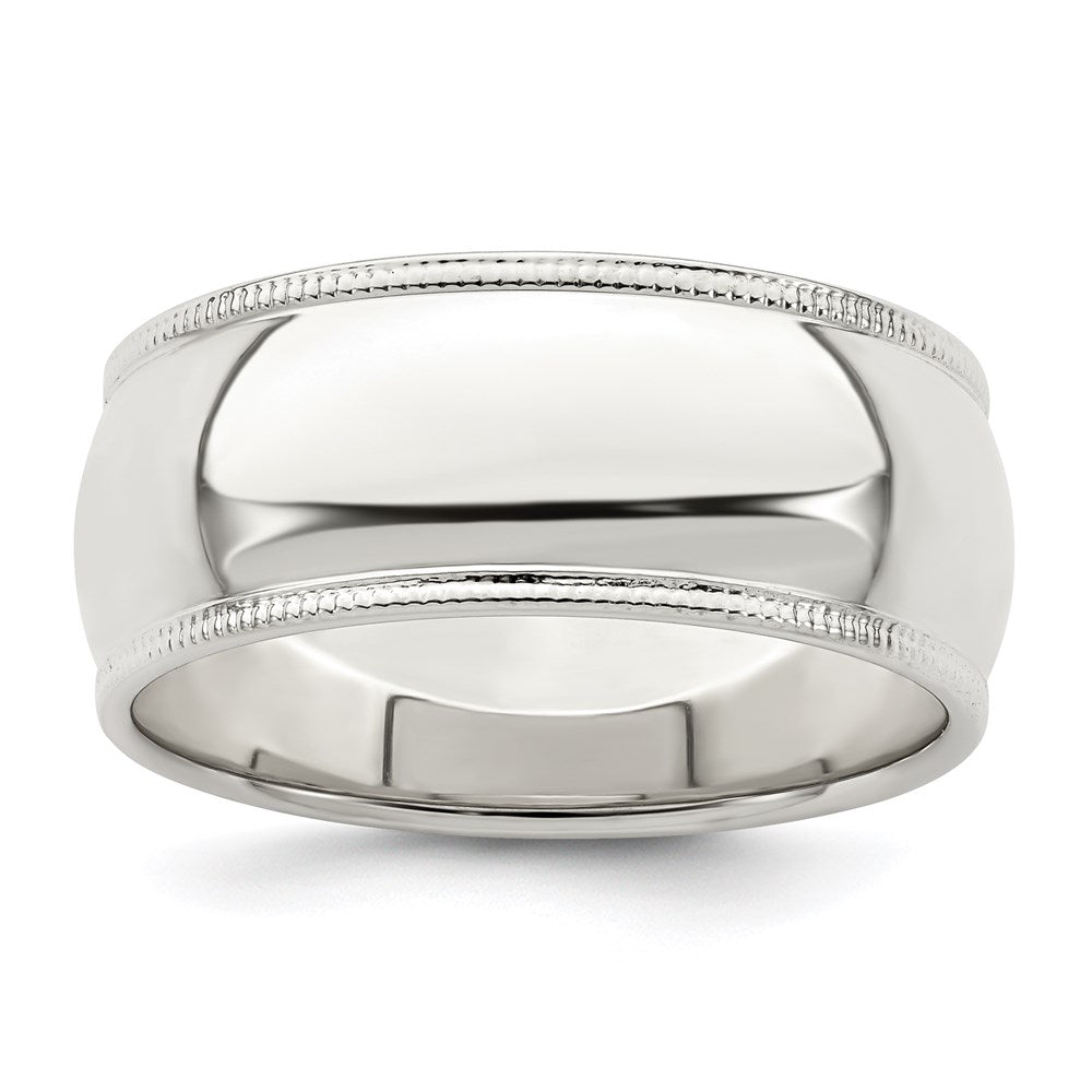 Sterling Silver 8mm Half Round Milgrain Size 10.5 Band