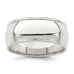 Sterling Silver 8mm Half Round Milgrain Size 12 Band