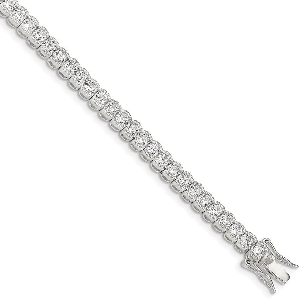 Sterling Silver Rhodium-plated CZ Tennis Bracelet - 3