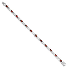 Sterling Silver Rhodium-plated Garnet Bracelet - 6