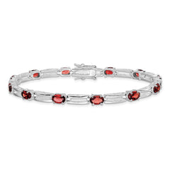Sterling Silver Rhodium-plated Garnet Bracelet - 6