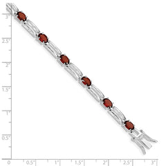 Sterling Silver Rhodium-plated Garnet Bracelet - 6