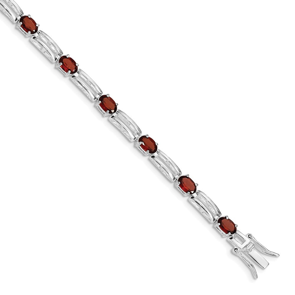 Sterling Silver Rhodium-plated Garnet Bracelet - 6