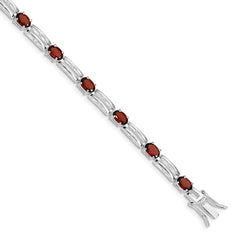 Sterling Silver Rhodium-plated Garnet Bracelet - 6