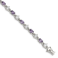 Sterling Silver Rhodium-plated Purple and Clear CZ Bracelet - 3