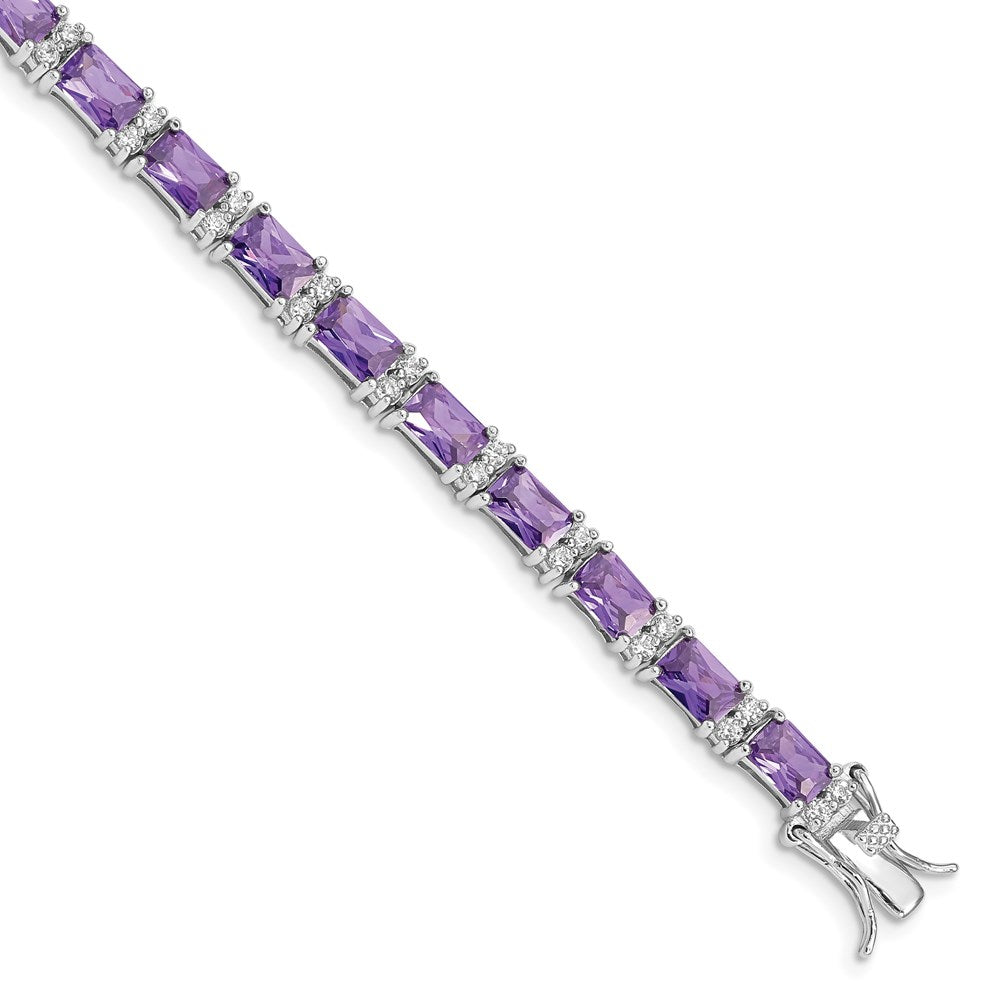 Sterling Silver Rhodium-plated Purple and Clear CZ Bracelet - 4